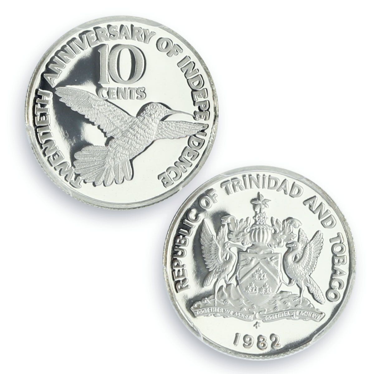 トリニダード・トバゴ 10セント 独立20周年記念 KM-44a PR69 PCGS 銀貨