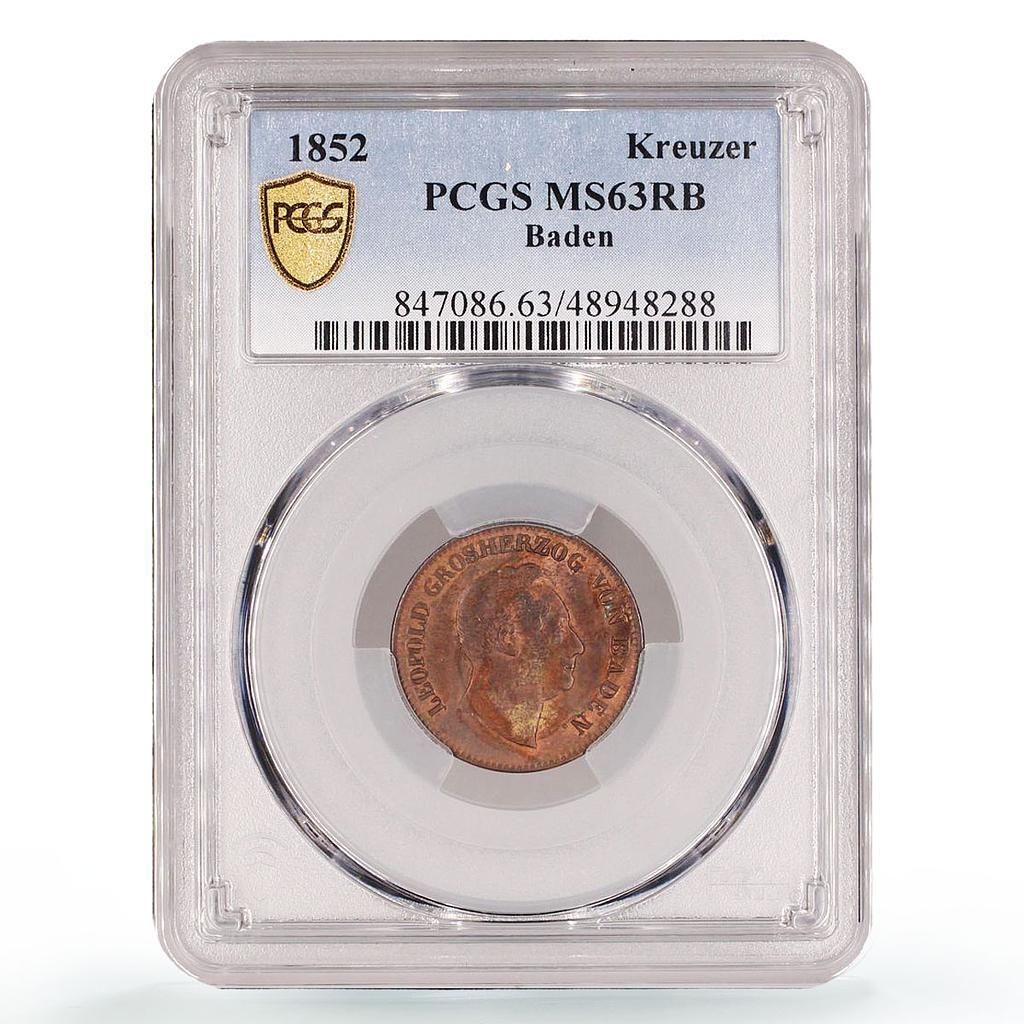 ドイツ バーデン 1 クロイツァー 正規貨幣 レオポルト公爵 MS63 PCGS
