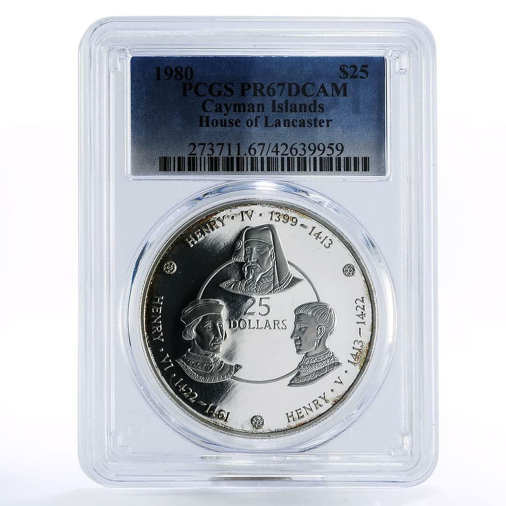 ケイマン諸島 25ドル ホー・オブ・ランカスター PR67 PCGS 銀貨 1980年