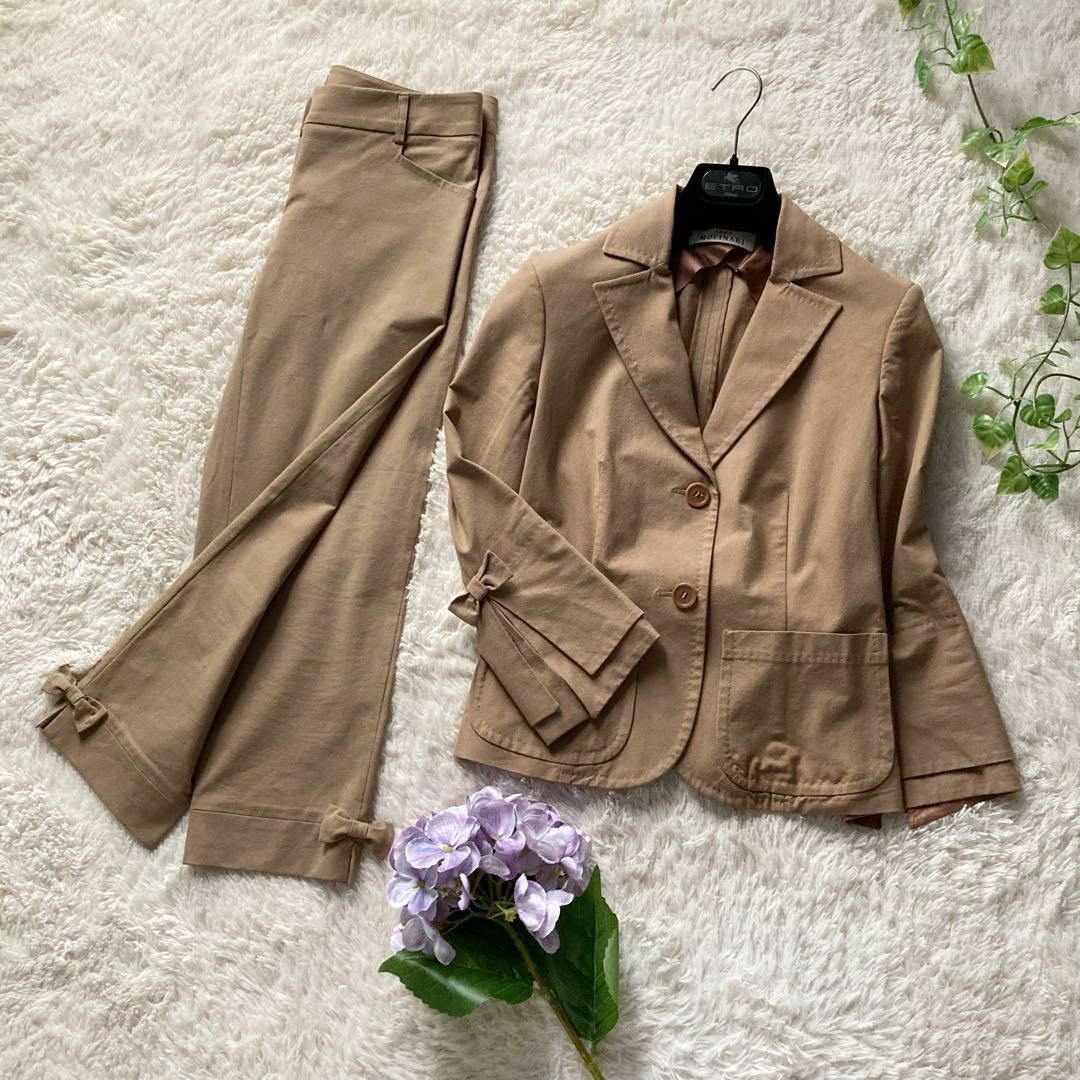 アンナモリナーリ イタリア製 パンツスーツ テーラードジャケット りぼん ベージュ I 40 ANNA MOLINARI