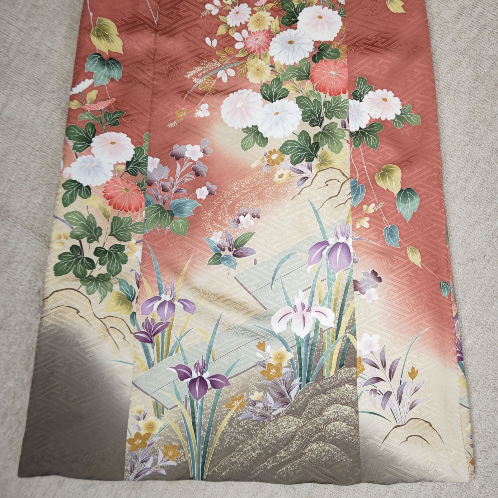 zunezune 振袖ドレス ノースリーブ 着物リメイクワンピース サーモン色