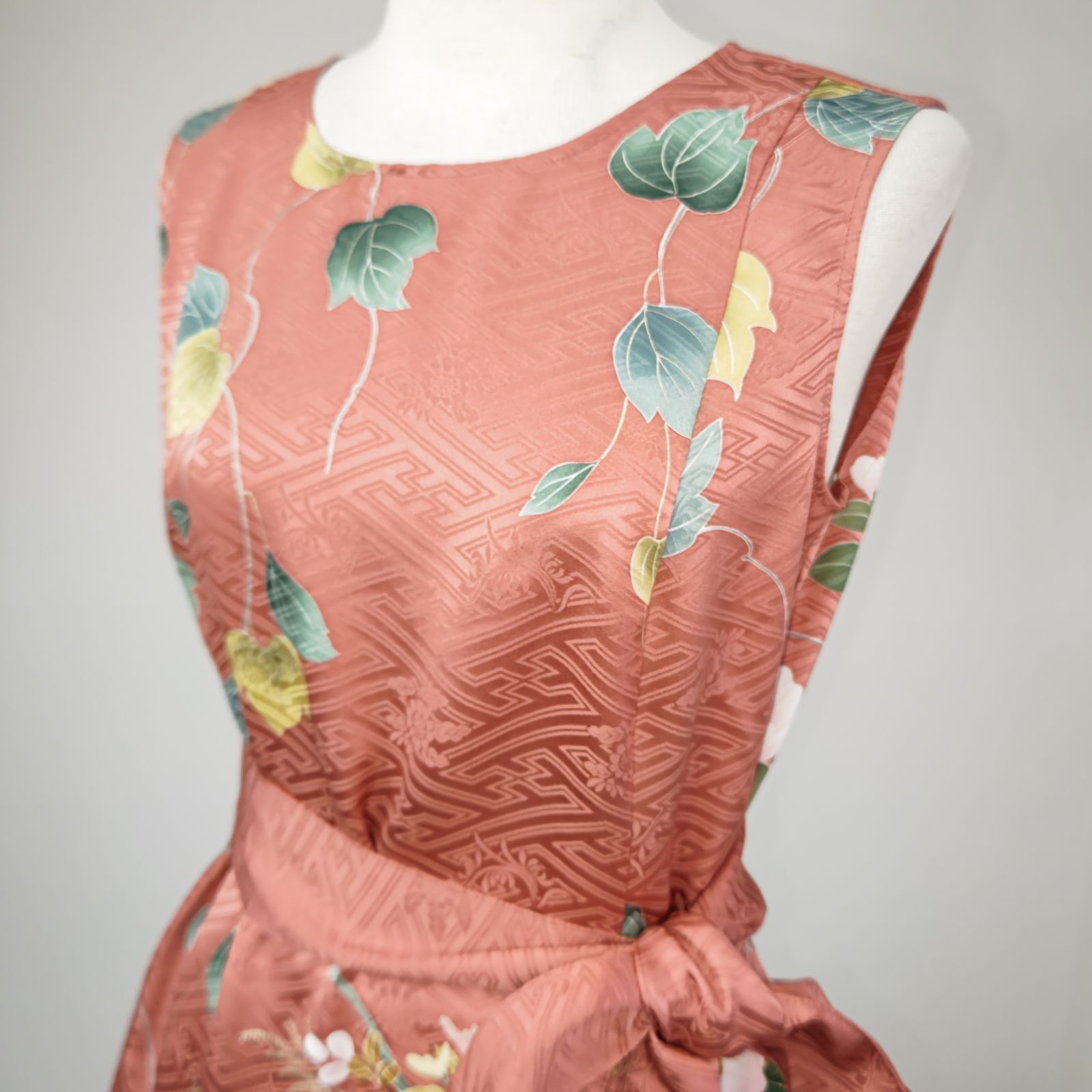 zunezune 振袖ドレス ノースリーブ 着物リメイクワンピース サーモン色