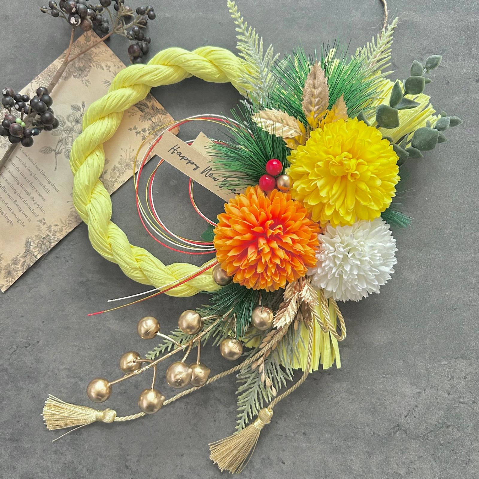 No.193 しめ縄リースお正月飾り 玄関リース しめ飾り お正月