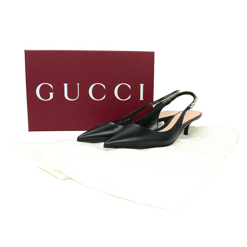 グッチ シニョリーア スリングバック チェーンロゴ パンプス ミュール