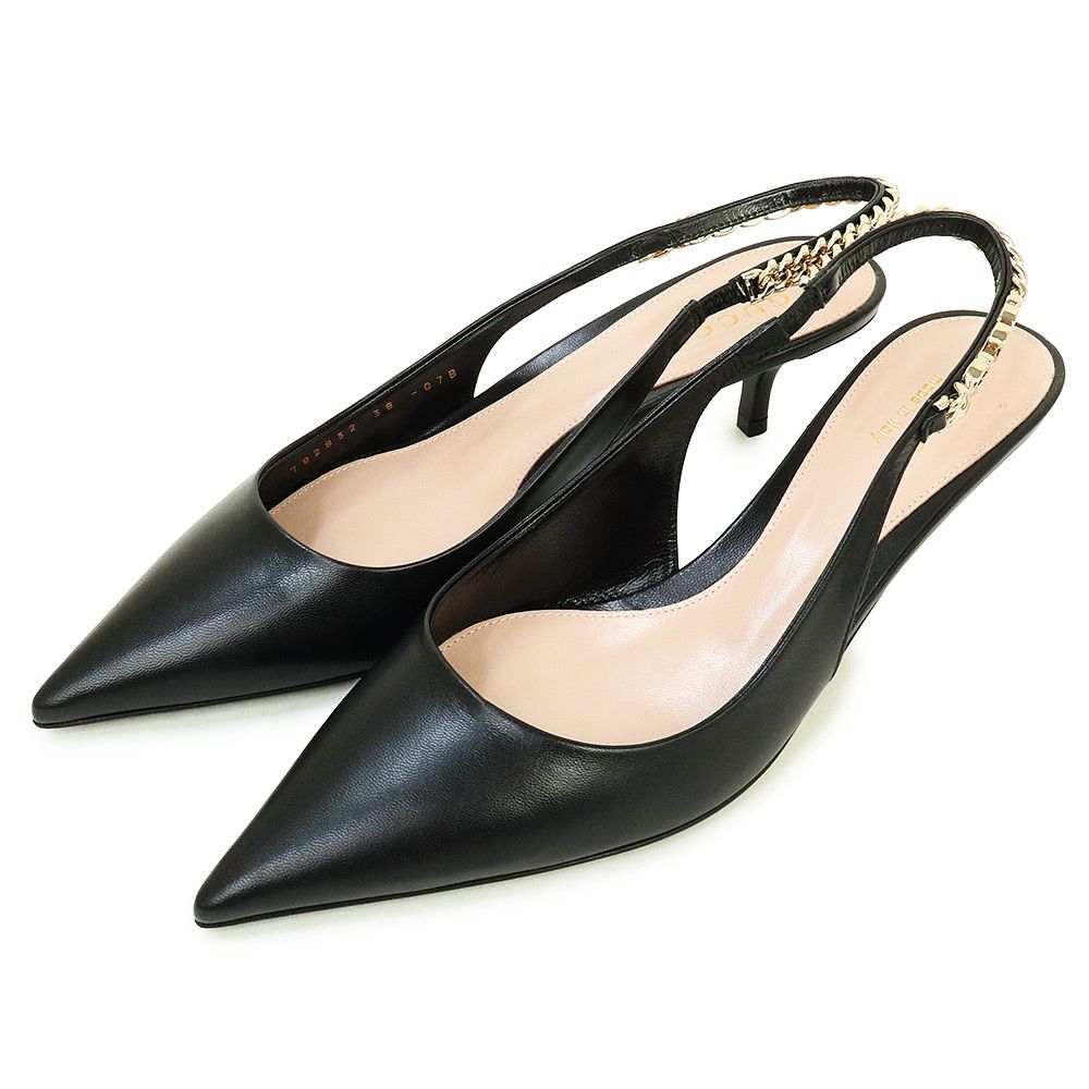 グッチ シニョリーア スリングバック チェーンロゴ パンプス ミュール