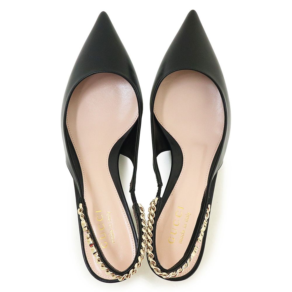 グッチ シニョリーア スリングバック チェーンロゴ パンプス ミュール