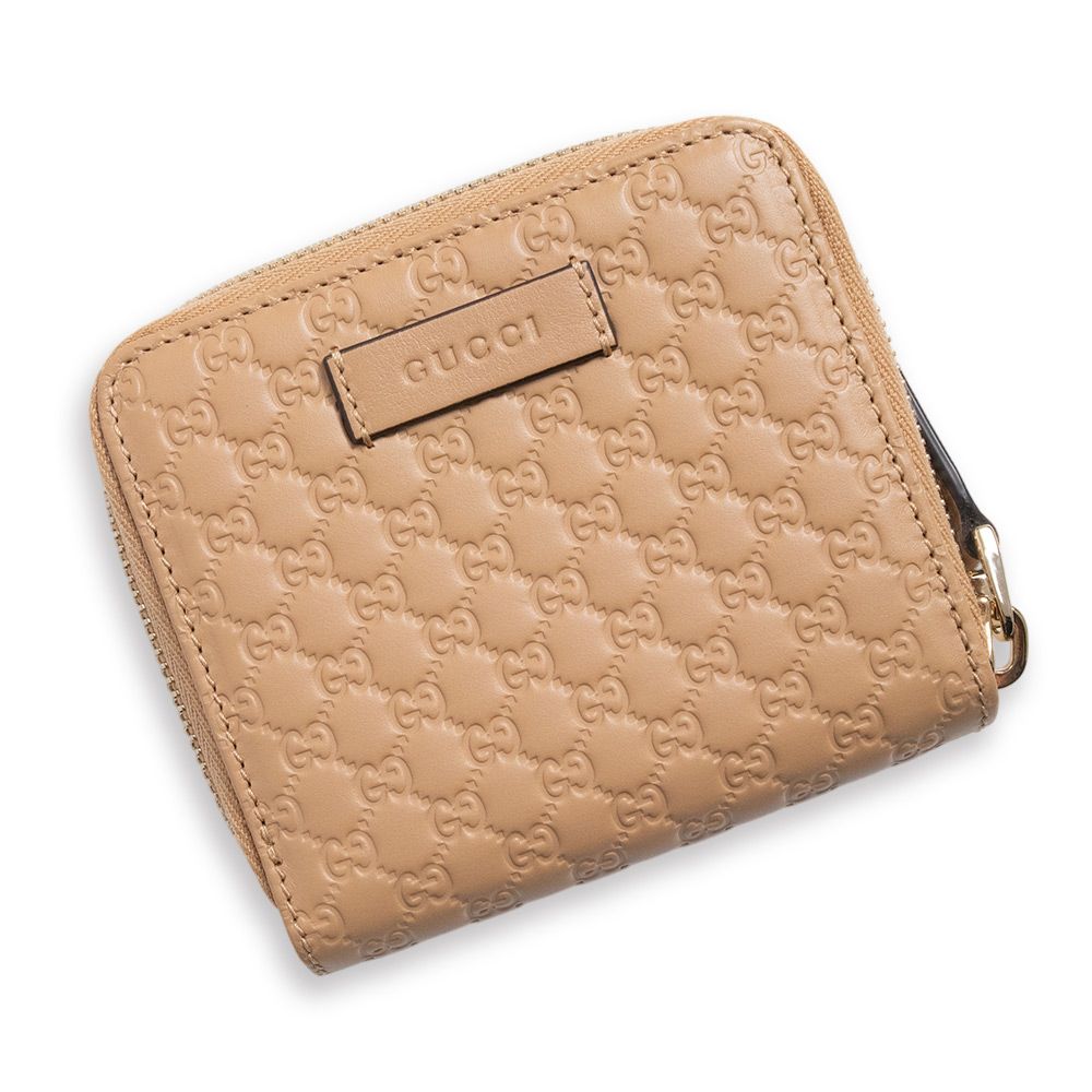 グッチ シグネチャー コンパクト 二つ折り財布 マイクログッチシマレザー ローズベージュ ゴールド金具 449395 GUCCI
