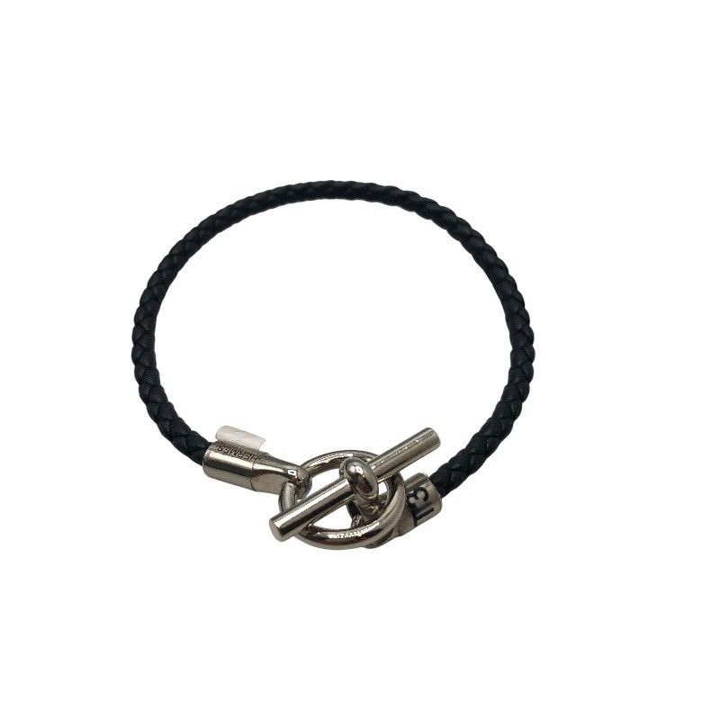 エルメス HERMES グレナンH ブレスレット T 3 ブラック SV金具 レザー ジュエリー