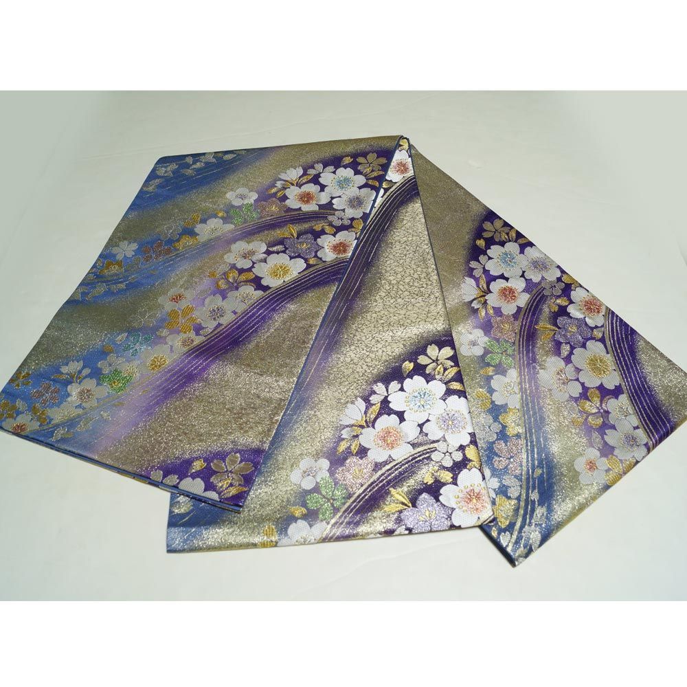 袋帯 振袖用 流水に桜模様 振袖向き きものやまと扱い 金・ラメ糸 金