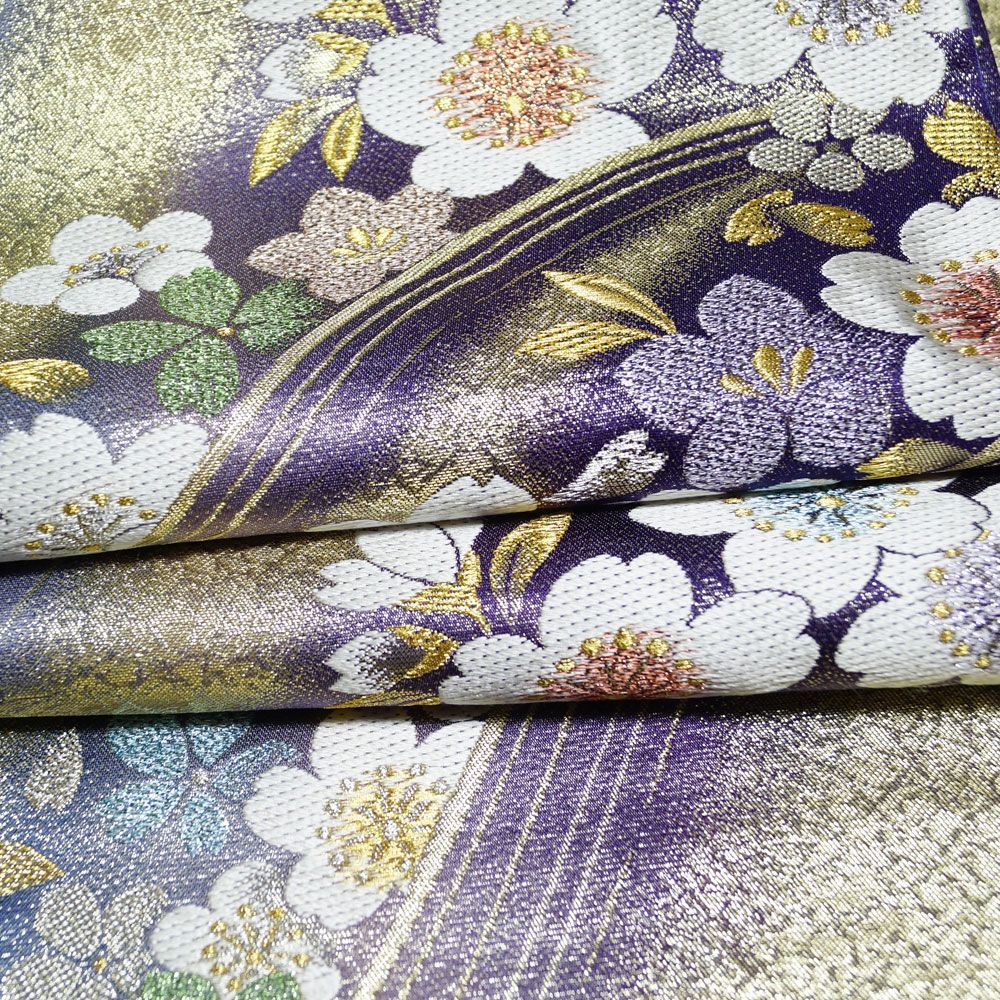 袋帯 振袖用 流水に桜模様 振袖向き きものやまと扱い 金・ラメ糸 金