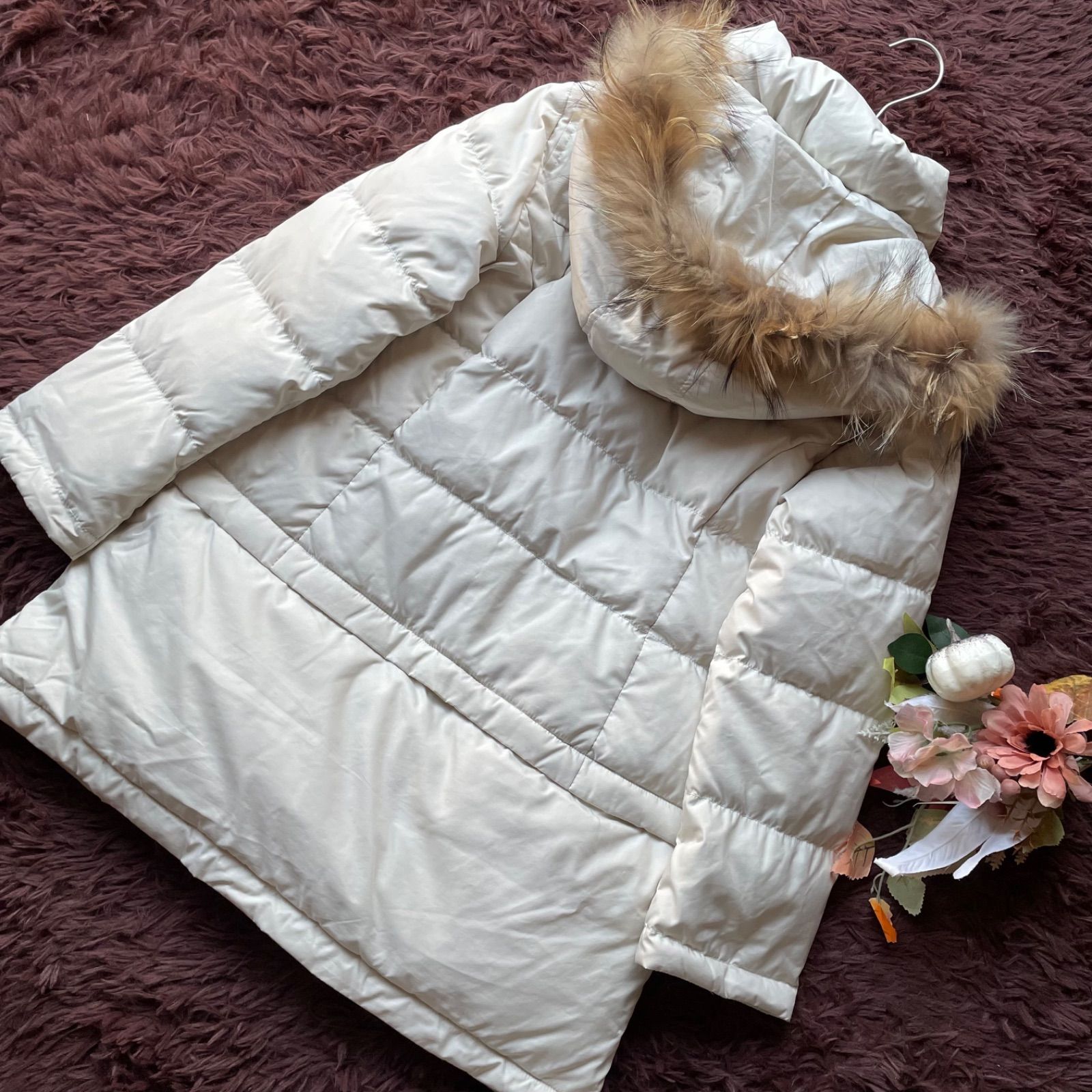 pom ponette junior ポンポネットジュニア リアルファー付きダウンダッフルコート マルチウェイ フードファー着脱 丈調整 ラクーンファー M キッズ 女の子