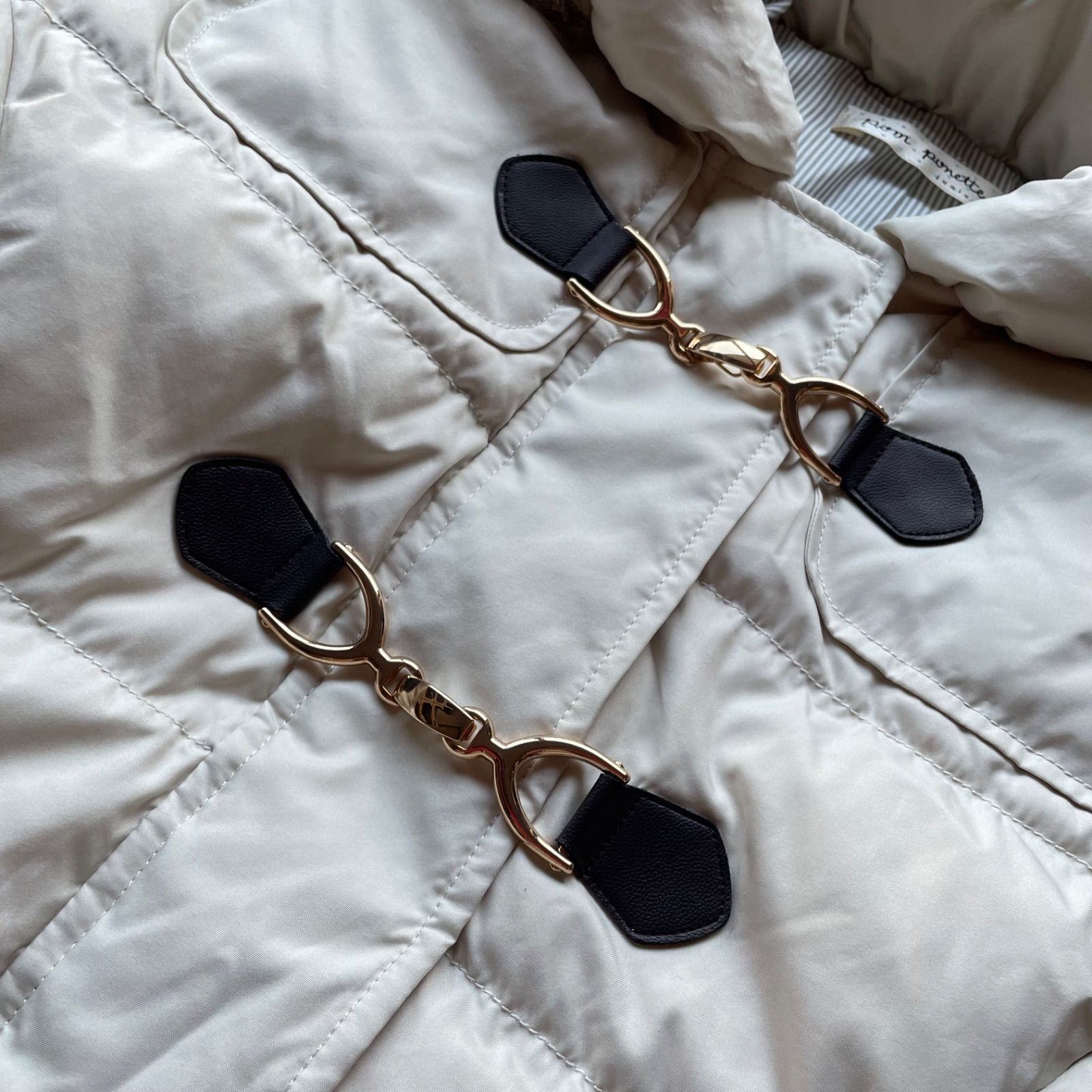  pom ponette junior ポンポネットジュニア リアルファー付きダウンダッフルコート マルチウェイ フードファー着脱 丈調整 ラクーンファー M キッズ 女の子 ダウンコート 中綿コート コート