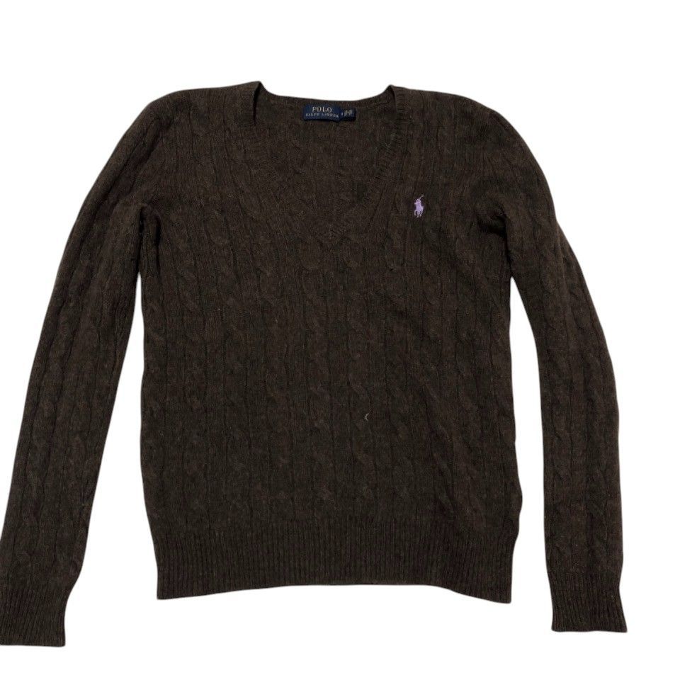 ポロラルフローレン Vネック ケーブルニット ウールカシミヤ混 刺繍 ポニーS ケーブルニット ウールカシミヤ Vネック セーター | ラルフ ローレン