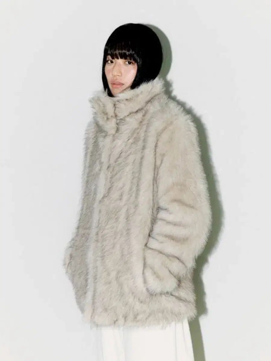 オフィッシュ フラッフィー ミックス ファー ジャケット ライトグレー