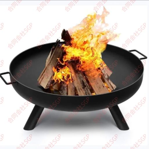 大型丸型ファイヤーピット 屋外薪火ボウル 防錆鋳鉄暖炉 屋外裏庭デッキキャンプビーチ用