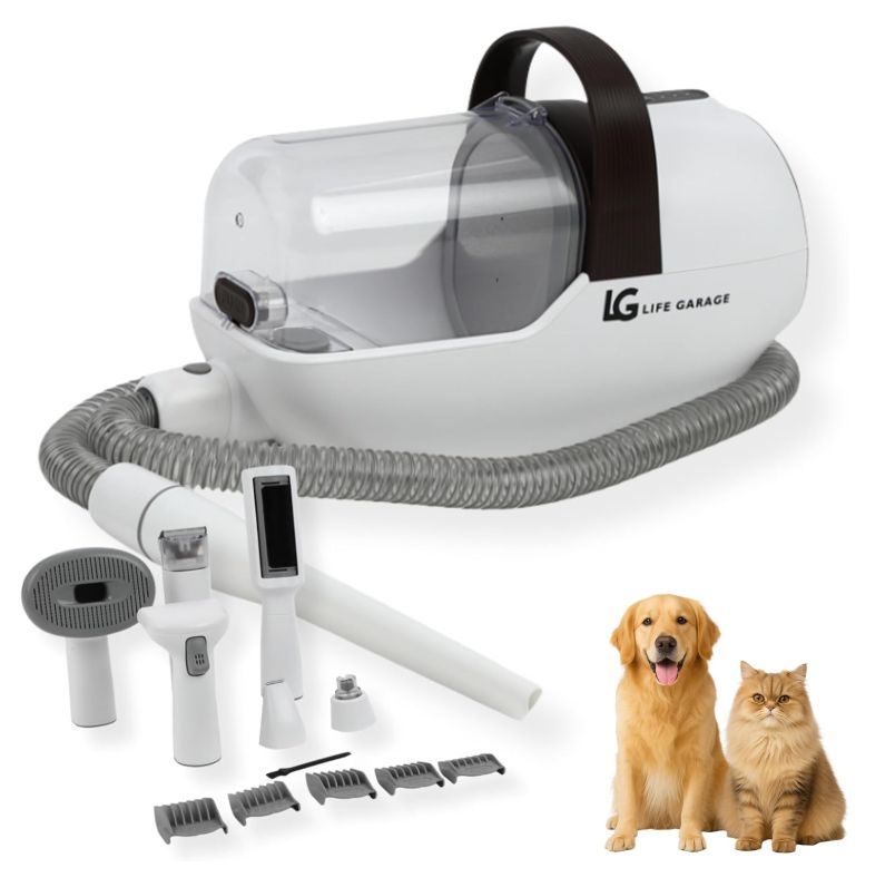 LIFE GARAGE 7 in 1 ペットトリマーセット 犬用掃除機 ペットグルーミング掃除機 3段階調整 低騒音＆ 向け ブラシ＆掃除機 自動吸引脱毛ケア 猫 犬 兼用 ペットグルーミングセット