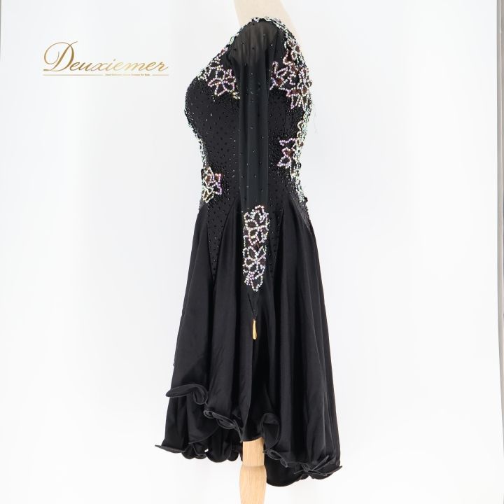 社交ダンス 衣装 ラテン ドレス ワンピース ラテンドレス 黒 デモ 競技