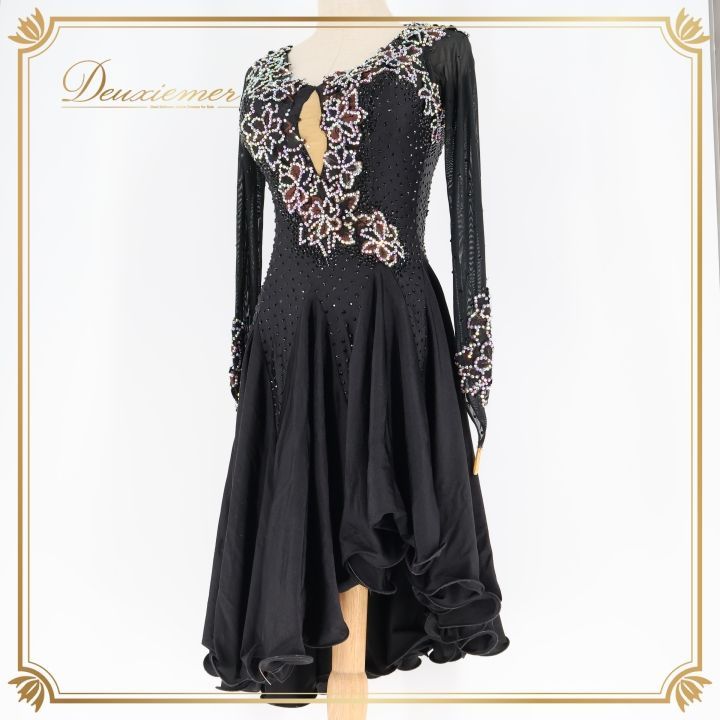 社交ダンス 衣装 ラテン ドレス ワンピース ラテンドレス 黒 デモ 競技