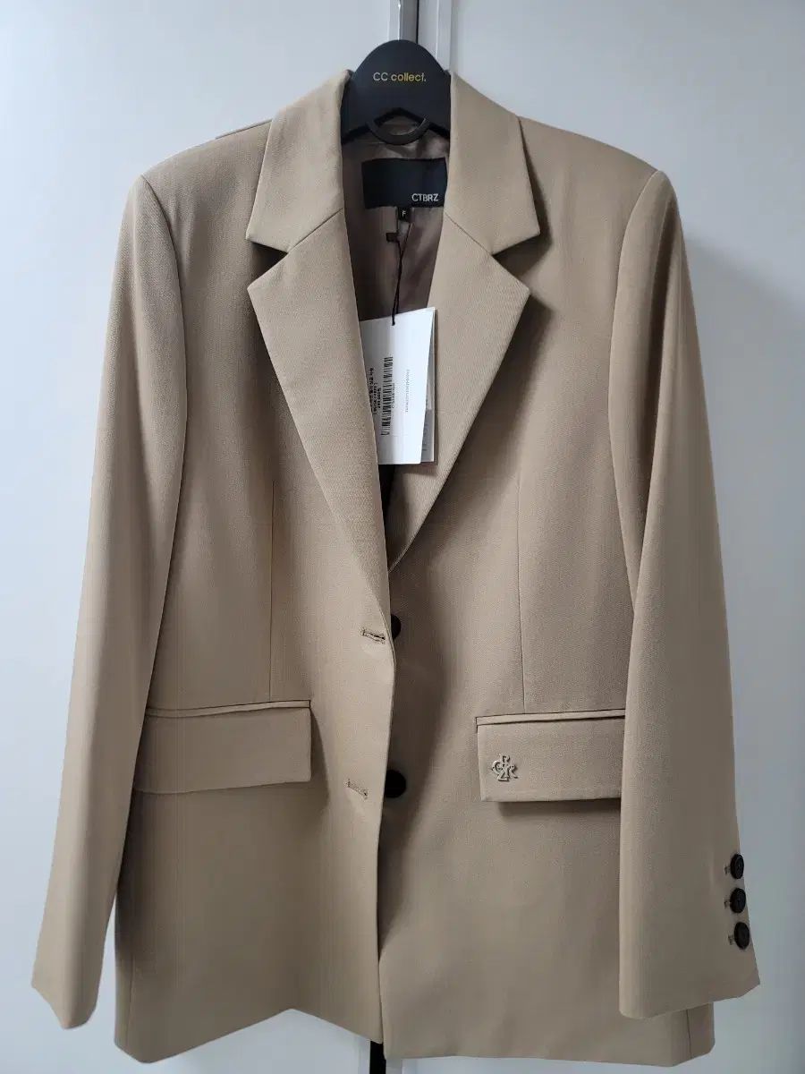 シティーブリーズ ルーズフィット 斜めボーダー スリット シングルジャケット ベージュ