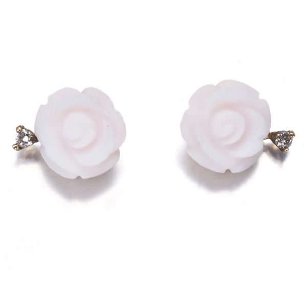 アガット ピアス シェル ダイヤ ダイヤモンド 薔薇 フラワー K10YG