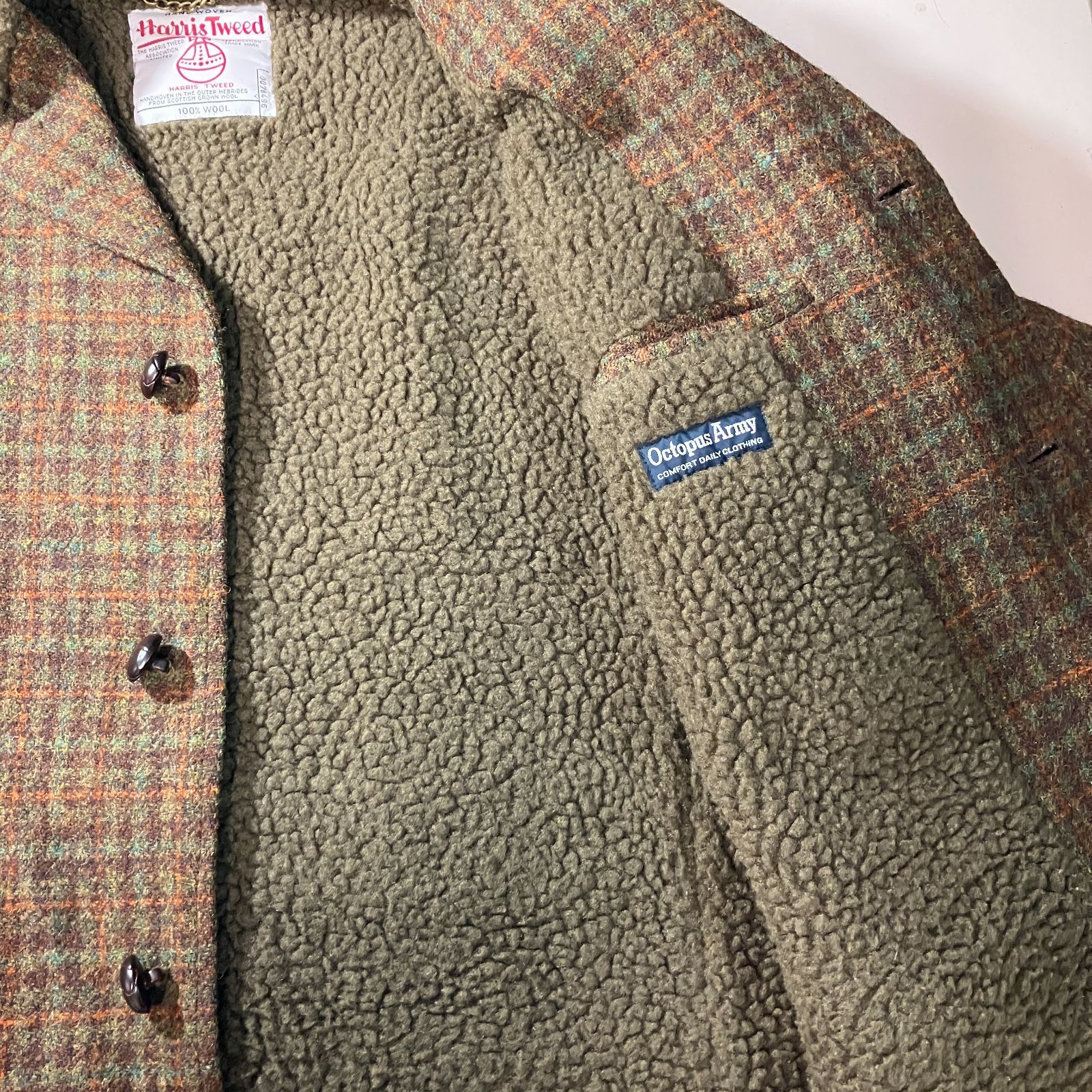 むつ75-113008】Harris Tweed × Octopus Army 裏ボア コート【併売