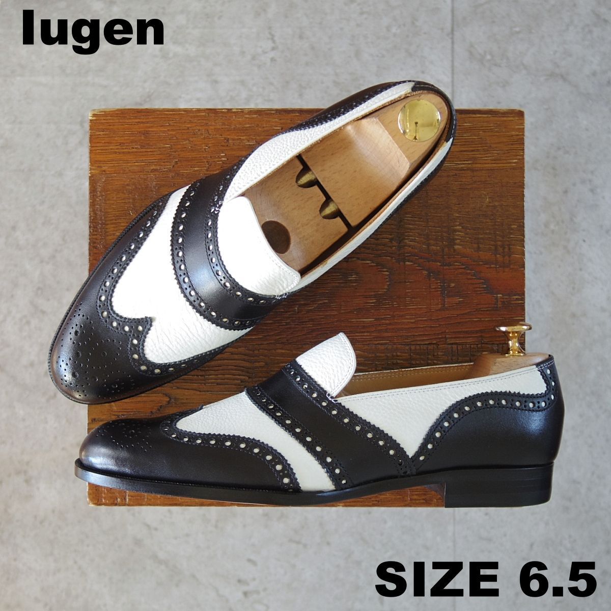 Iugen イウゲン SIZE 6.5 定価 44 000- ローファー IG 202 スリッポン カーフ×グレインレザー 黒×白 メンズ o 147