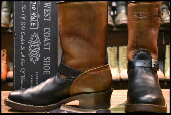 9.5 E 15年 WESCO ウエスコ ナローボス 7710 ホースハイド エンジニア ブラック×ブラウン ツートン ブーツ BOSS FK 127