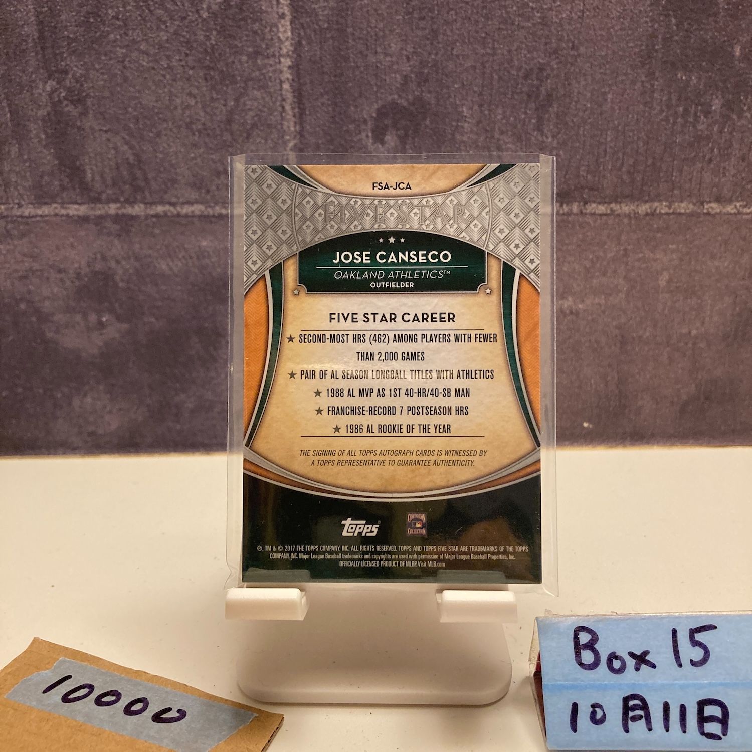 2017 Topps Five Star Jose Canseco 10 50 直筆サインカード Oakland Athletics カード