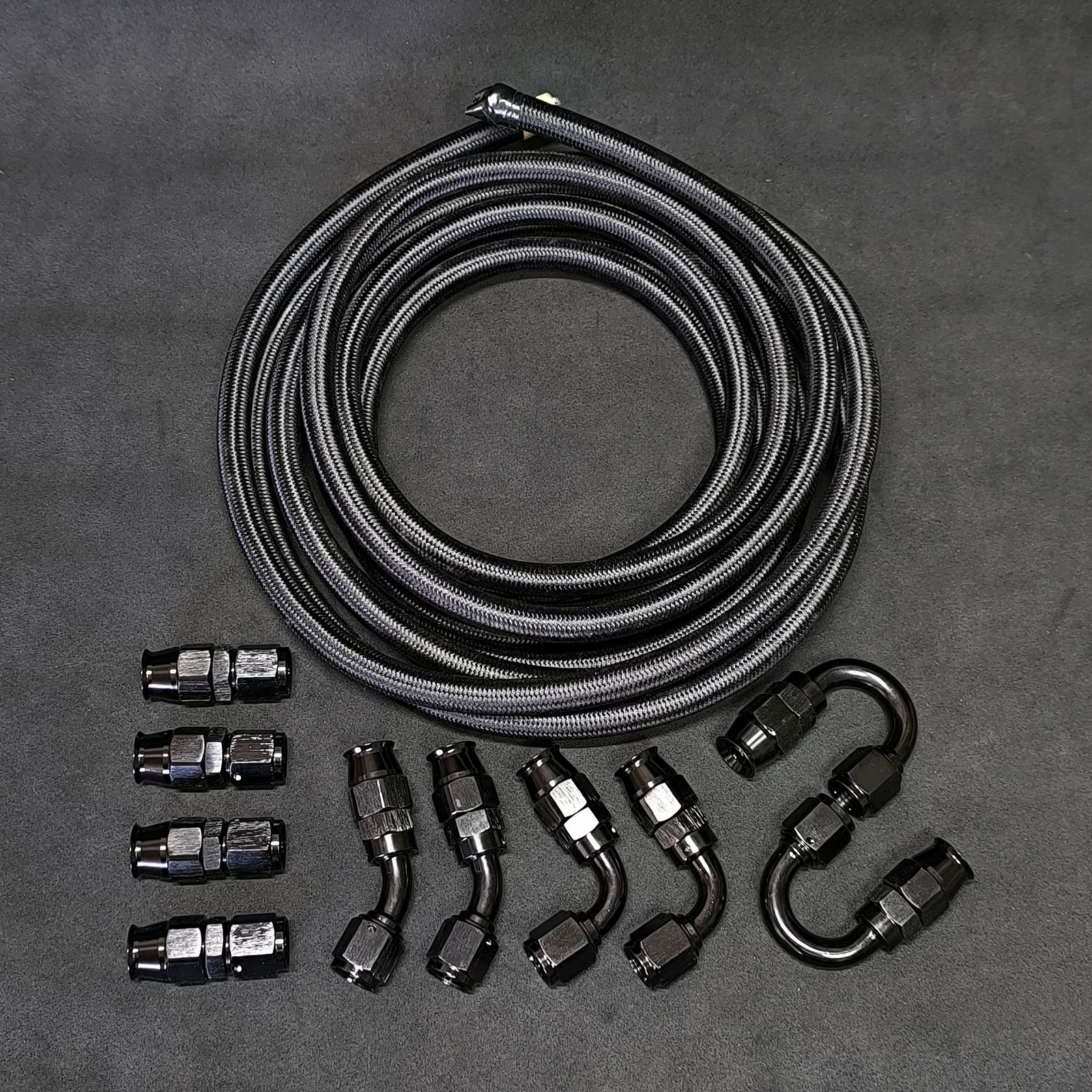 オイルクーラー メッシュホースセット AN6 5m フィッティング 10個 黒