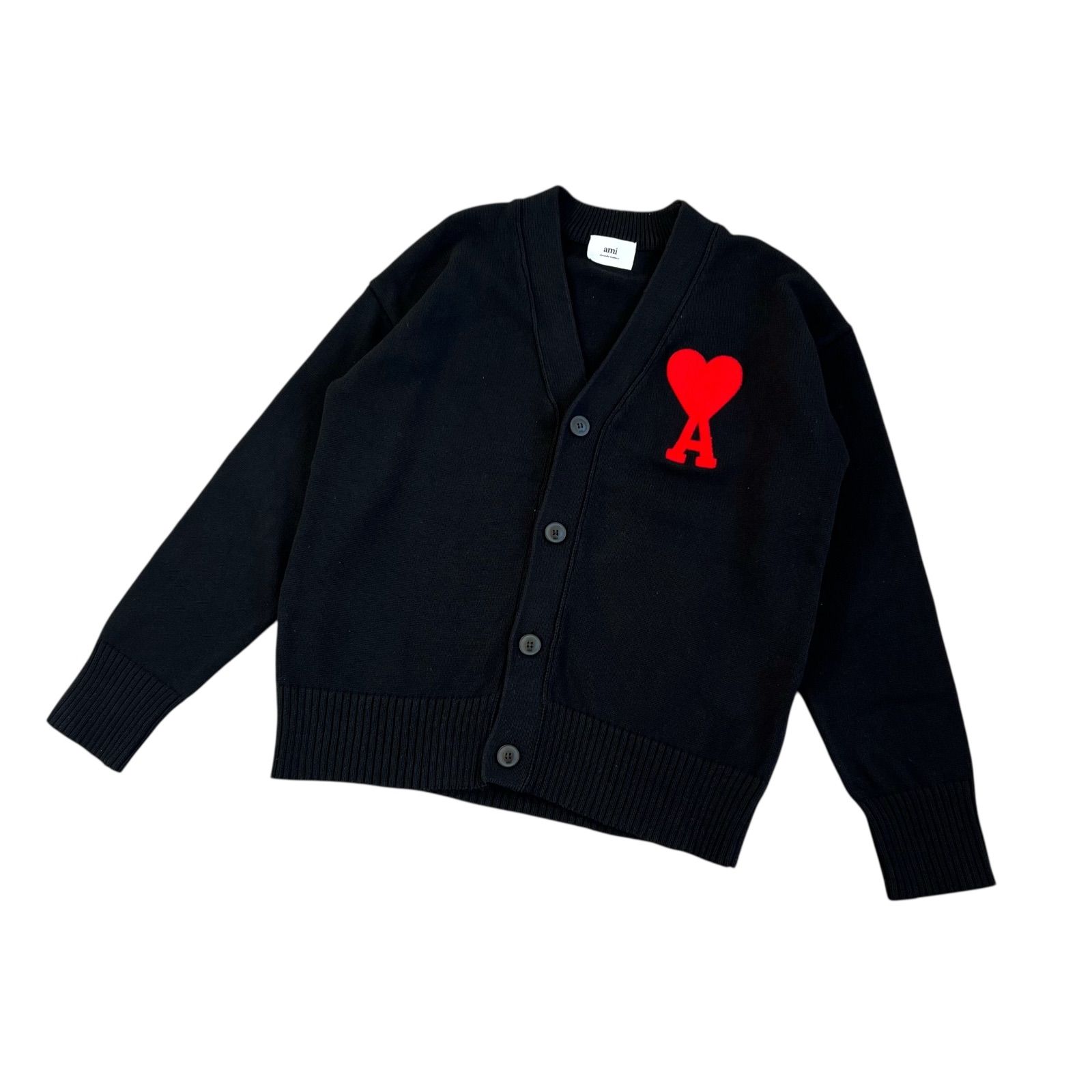 ami ブラック カーディガン ハートマーク付き AMI Alexandre Mattiussi / アミアレクサンドルマテュッシ Aハートロゴ