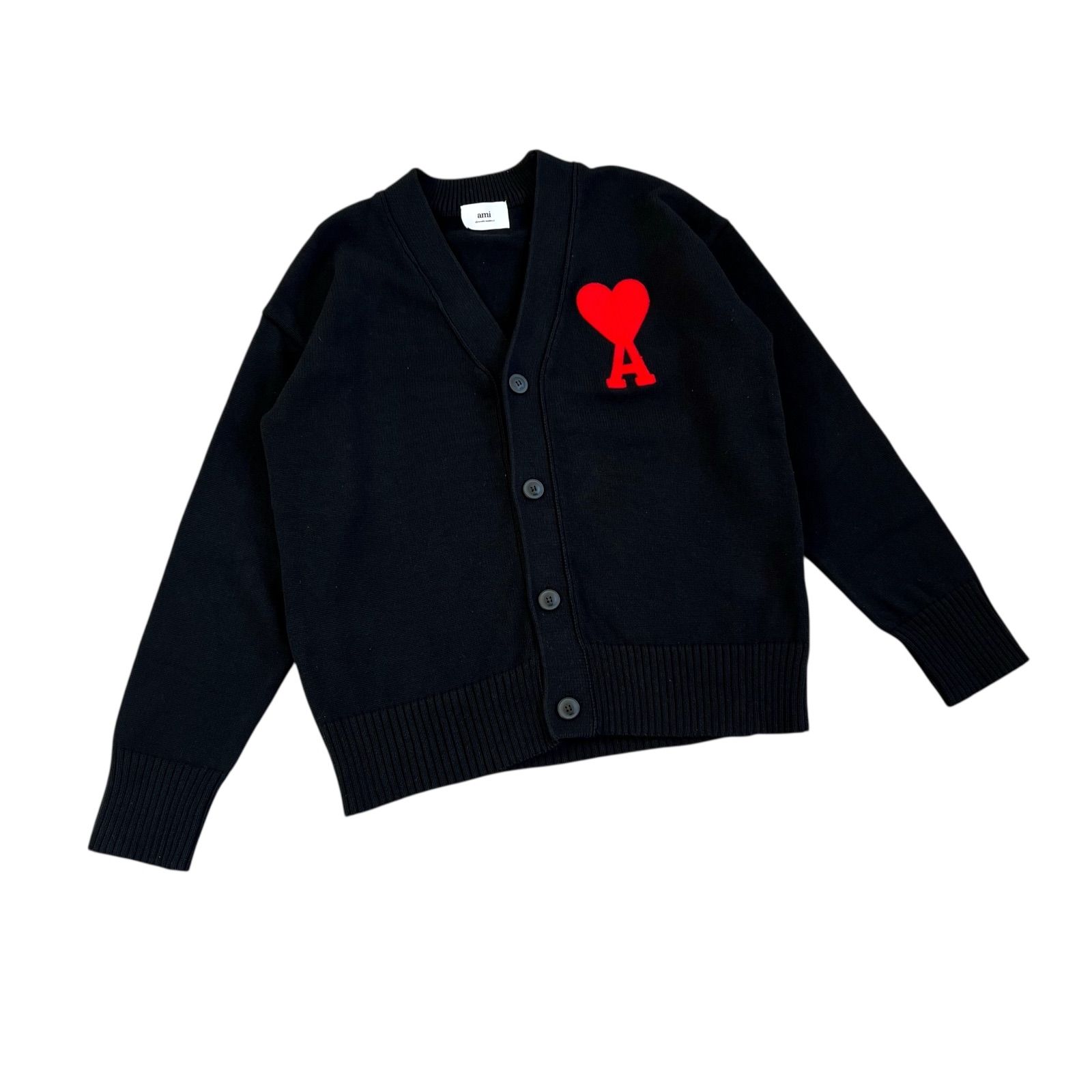 【人気ブラック】アミアレクサンドルマテュッシ ハート刺繍ロゴニット セーター L AMI Alexandre Mattiussi / アミアレクサンドルマテュッシ Aハートロゴ