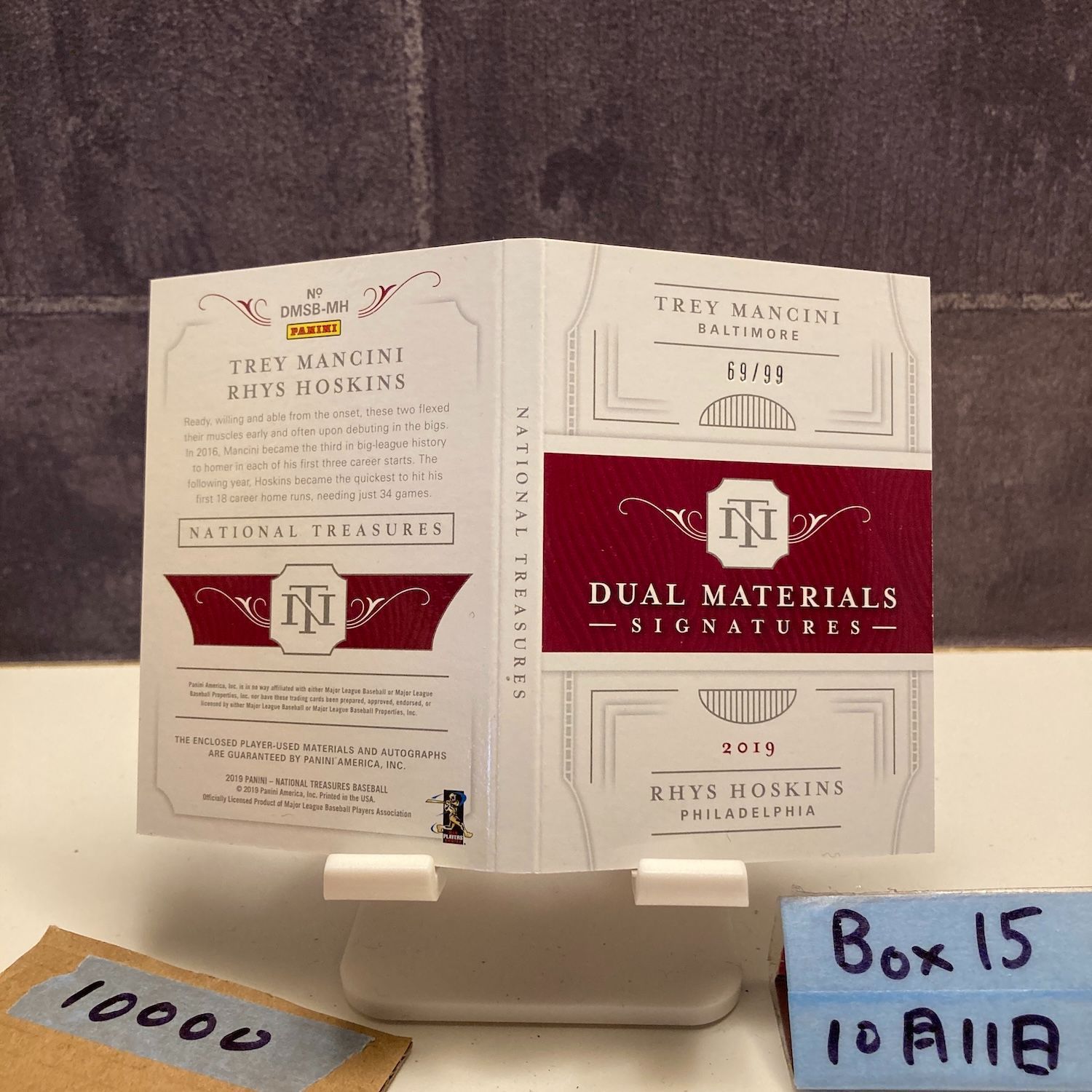 2019 Panini National Treasures Trey Mancini Rhys Hoskins 69 99 直筆サインカード Baltimore Orioles Dual ジャージ Booklet カード