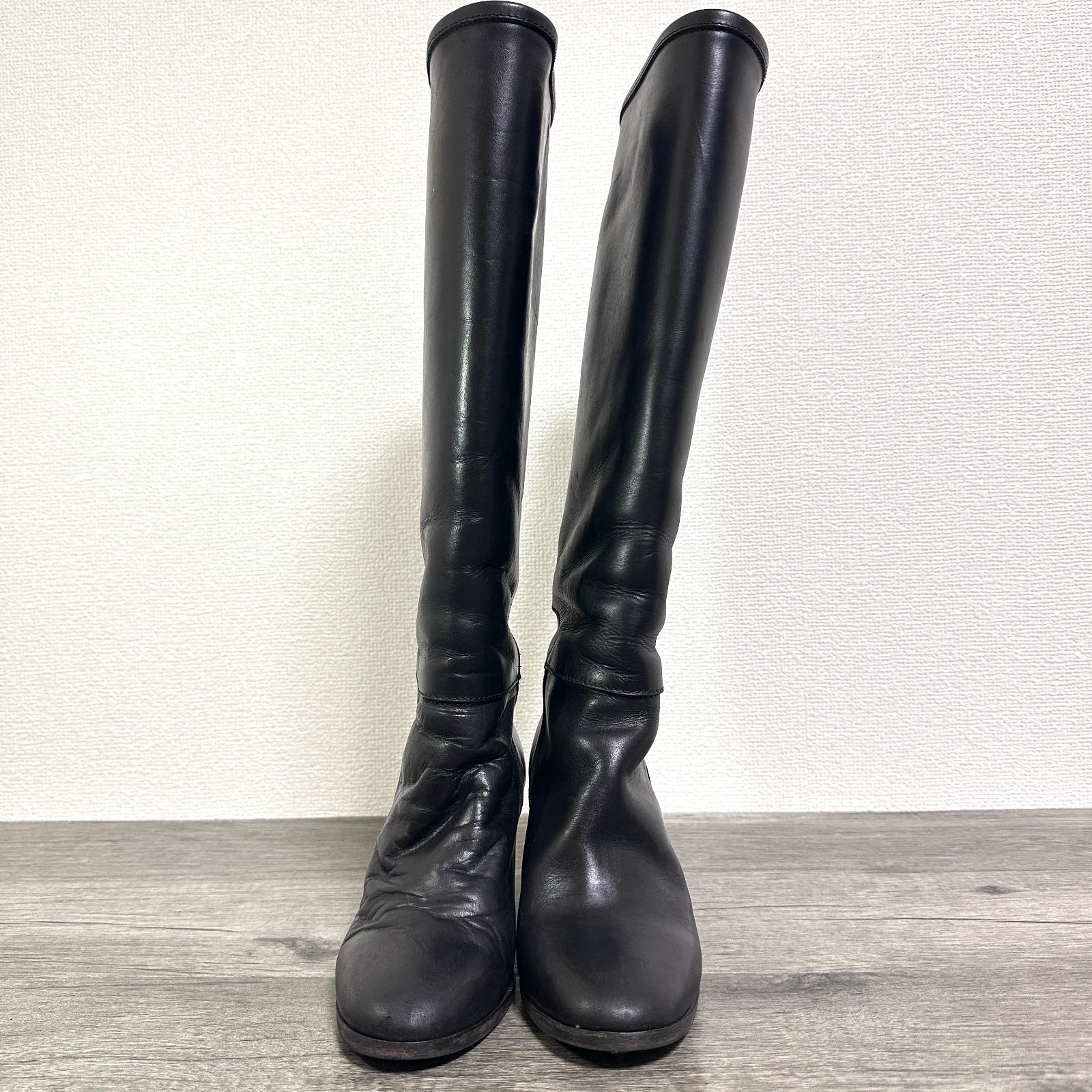 A.P.C.★ ロング ブーツ　レザー　フラット　ブラック36 A.P.C. アーペーセー イタリア製 本革 レザーロングブーツ ラウンド