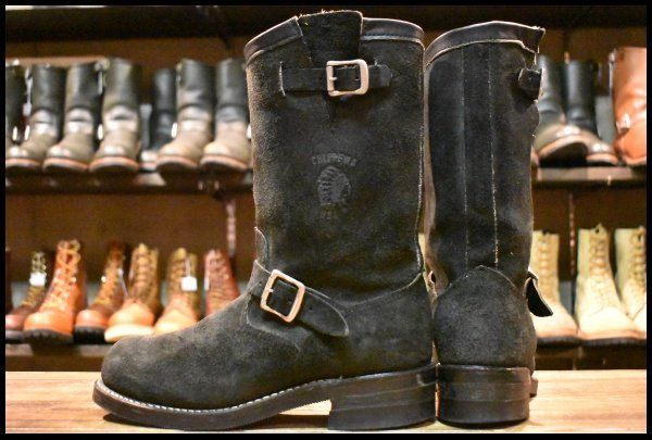8E 良品 黒タグ】Chippewa チペワ 91069 黒スエード エンジニア