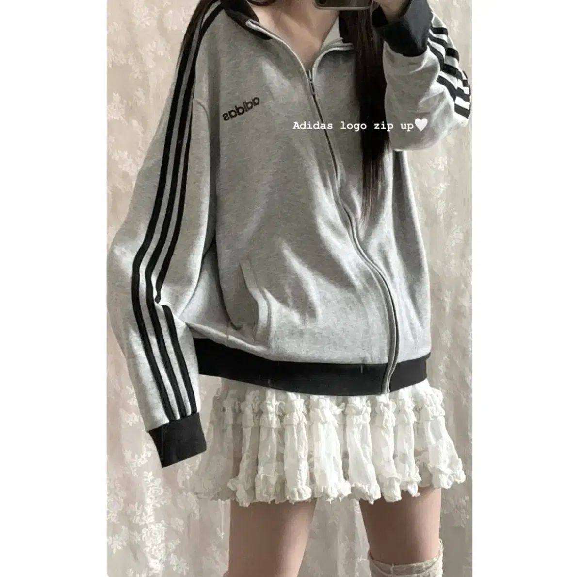 アディダス グレー コットン 必須アイテム ジップアップ