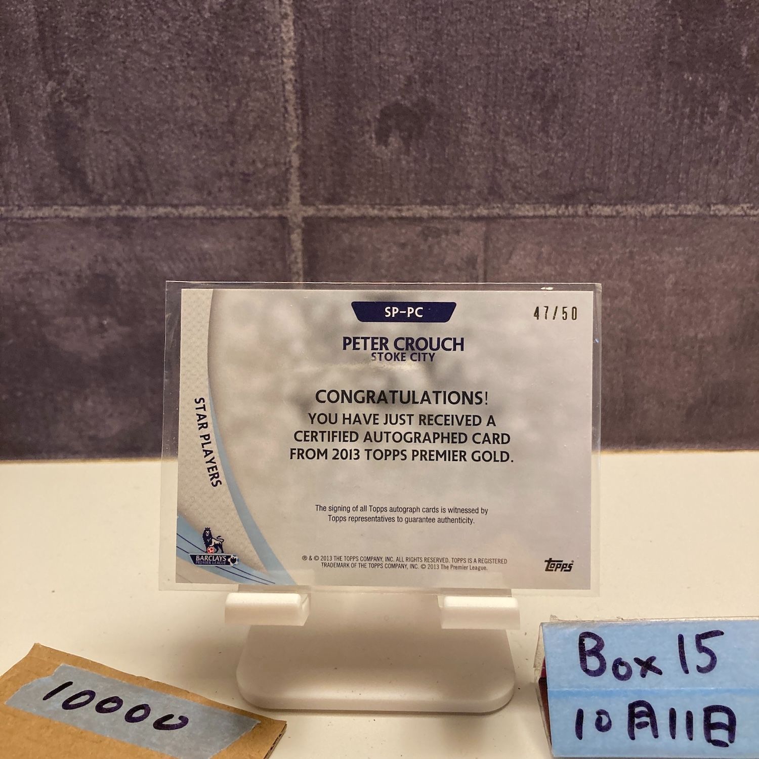 2013 Topps Premier G Peter Crouch 47 50 直筆サインカード Stoke City Star Players カード