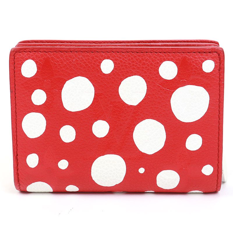 ルイヴィトン M 82103 LV YK ポルトフォイユク モノグラムアンプラント ルージュxブラン 草間彌生 コラボ ミニウォレット 二つ折り財布