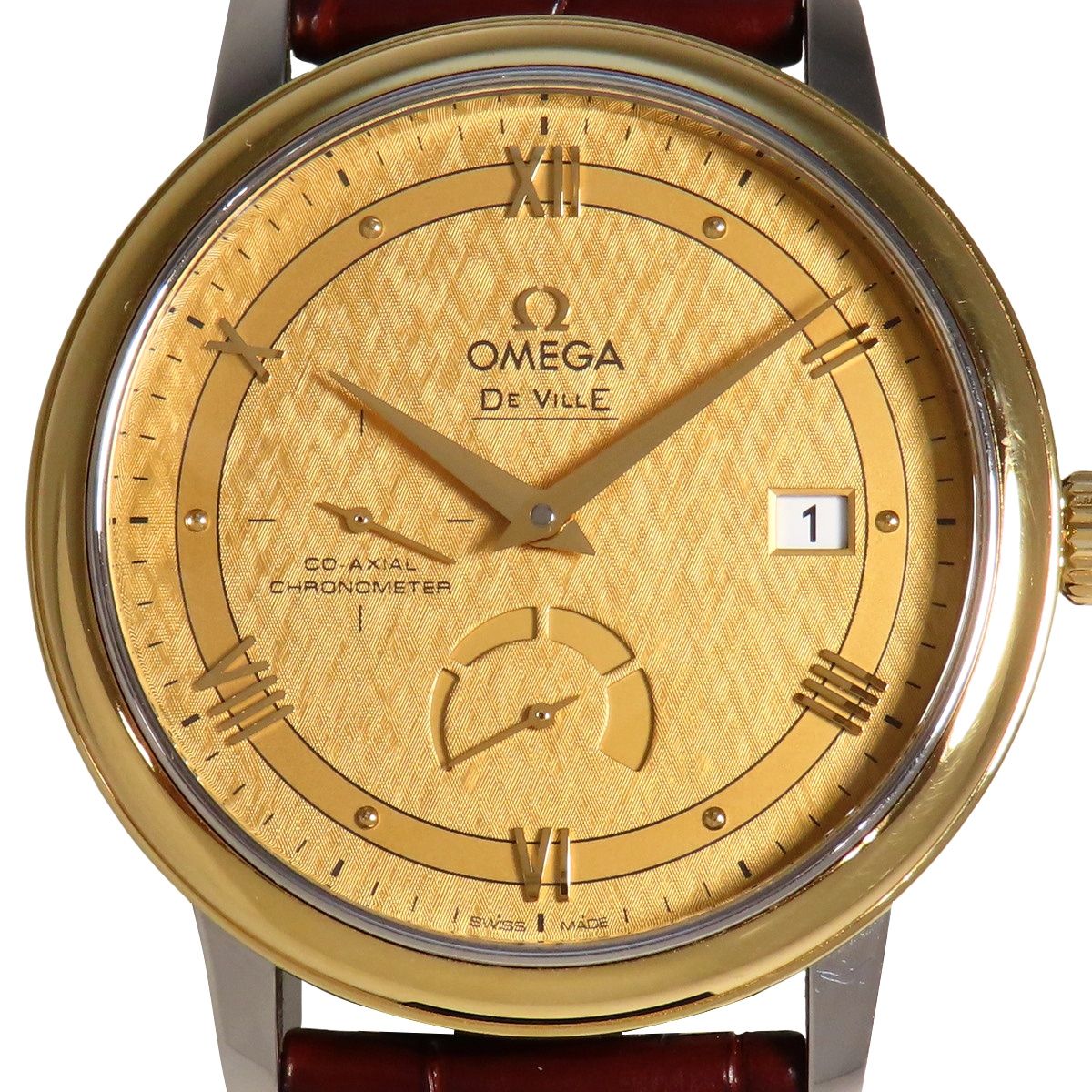  保証書付 オメガ デヴィル プレステージ 39 5 424 23 40 21 08 001 YG SS 革 ゴールド 自動巻き メンズ 41100089928 アラモード ブルゾン 自動巻き時計 腕時計(アナログ)