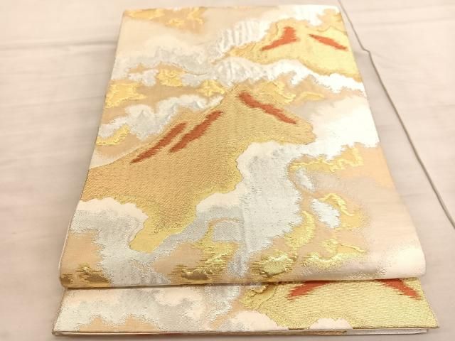 平和屋着物◎西陣 服部織物謹製 六通柄袋帯 唐織 白鳥緞子 雲霞遠山文
