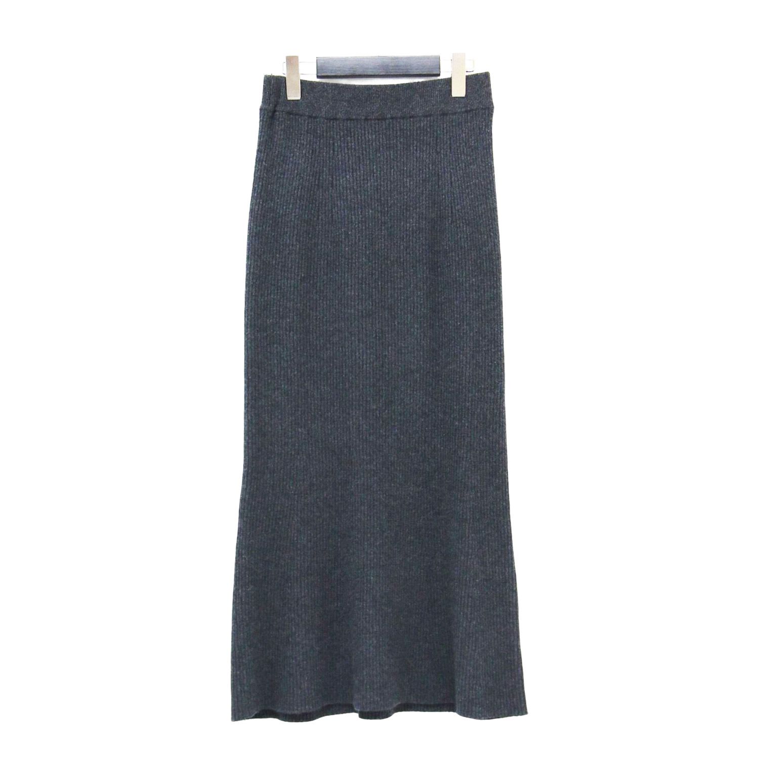 Plage プラージュ スカート チャコールグレー サイズ 38 M 21秋冬 RIAM ウォッシャブル ウール スカト ニット ロング フ リブ カシミヤ ボトムス レディース K 4650