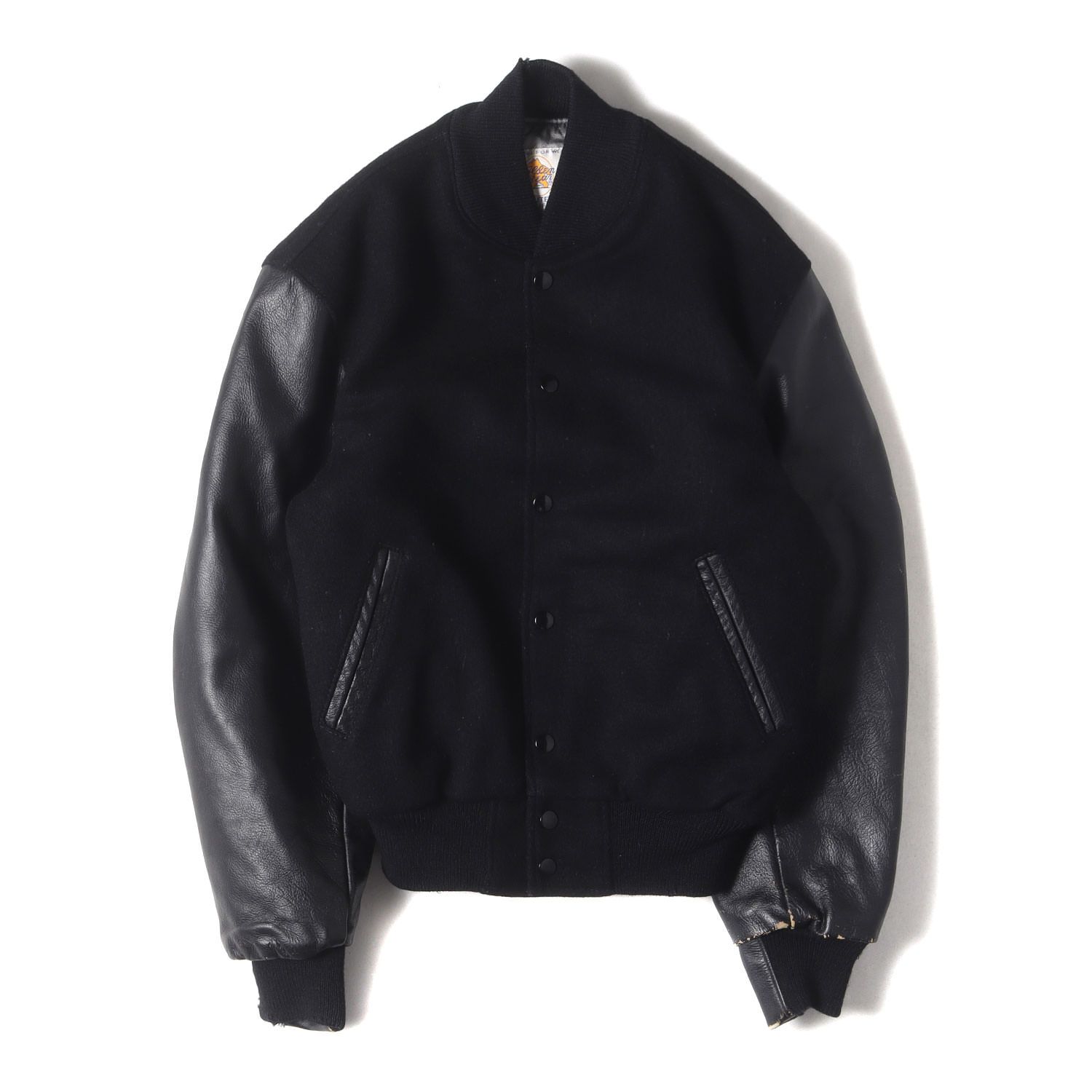 希少☆80s golden bear USA製 レザースタジャン オールブラック Golden Bear ゴールデン ベア ジャケット ブラック 黒 サイズ:S | USA