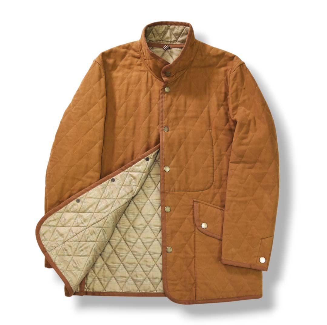 ジェイプレス J.PRESS スタンド モールスキン コットン キルティング ジャケット 中綿 M キャメル x グレンチェック柄 ベージュ アメリカン カジュアル ウェア メンズ