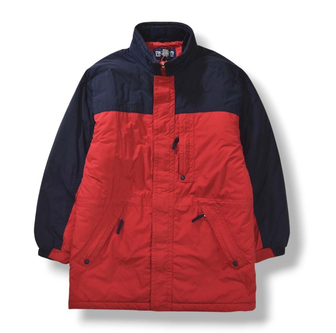 90 sヴィンテージ ランズエンド LANDS END ナイロン ジャケット マウンテン アウター MicroLoft マイクロロフト 中綿 M レッドxネイビー メンズ