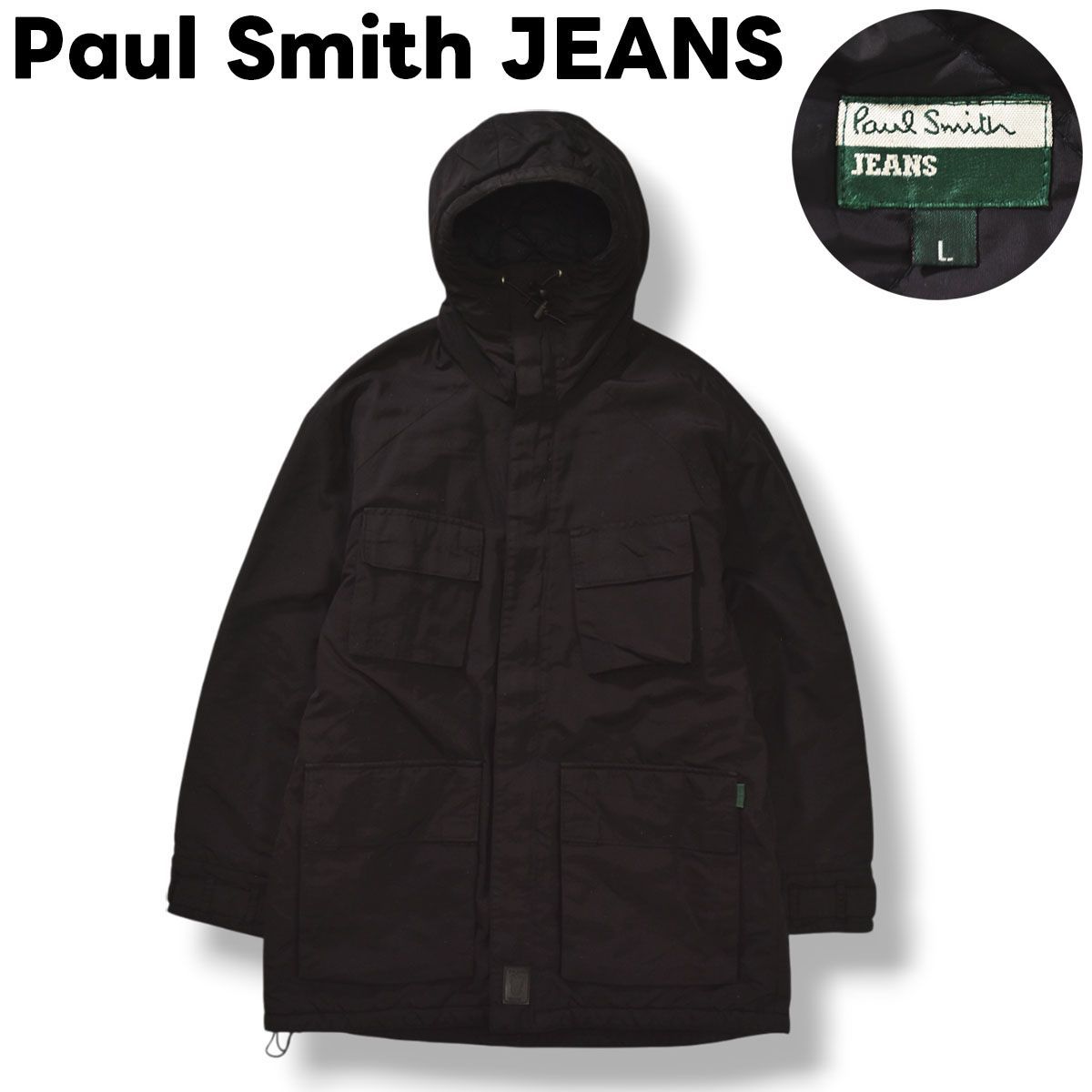 ポールスミス ジーンズ Paul Smith JEANS マウンテン パーカー ナイロン ジャケット ジャンパー ジップアップ 裏地 中綿 キルティング L ブラック ブリティッシュ カジュアル ウェア メンズ
