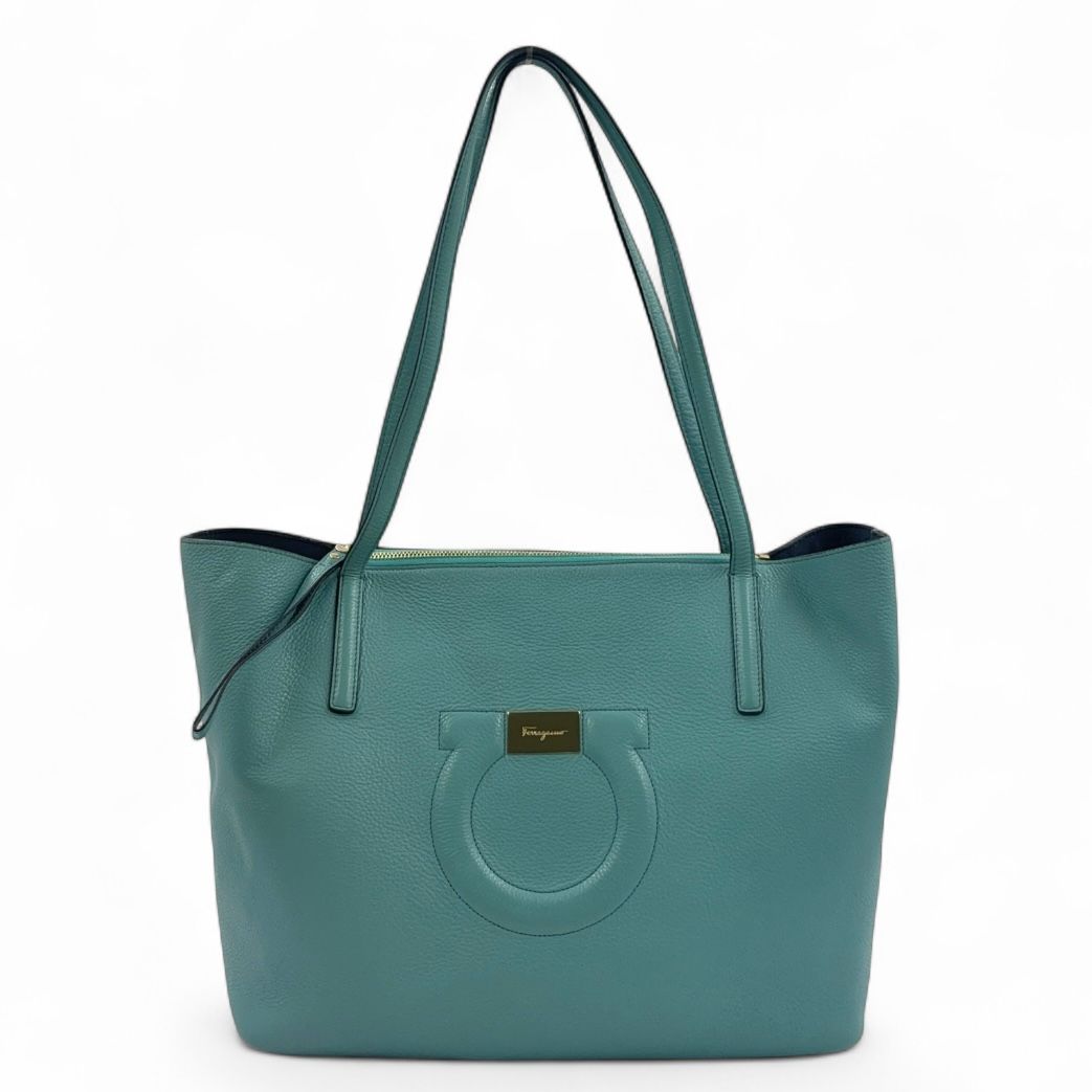 Salvatore Ferragamo ガンチーニ レザー ブルー トートバッグ ゴールド