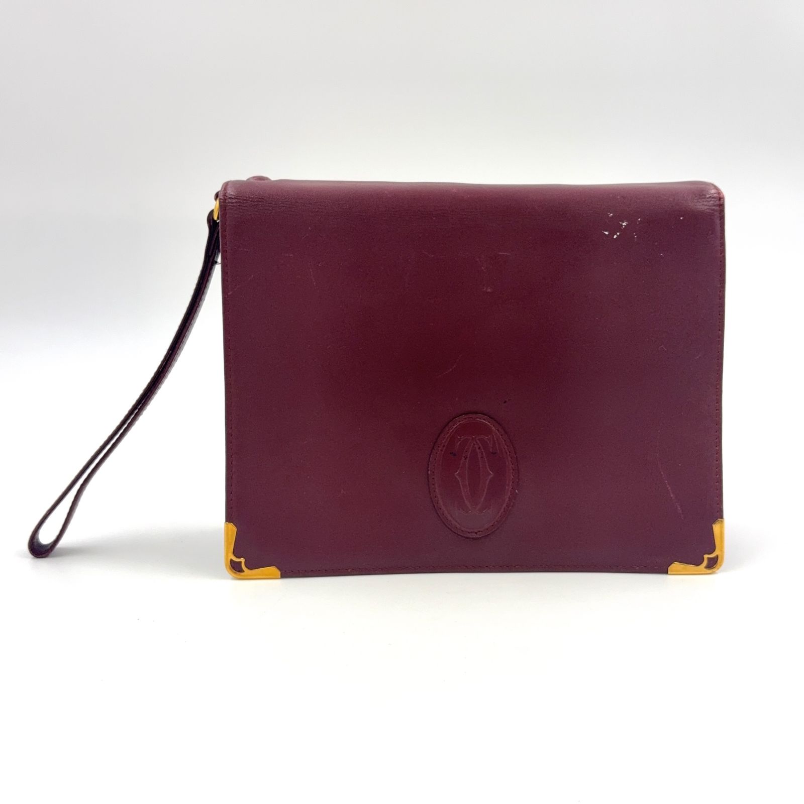 Cartier マストライン レザー ボルドー クラッチバッグ ゴールド