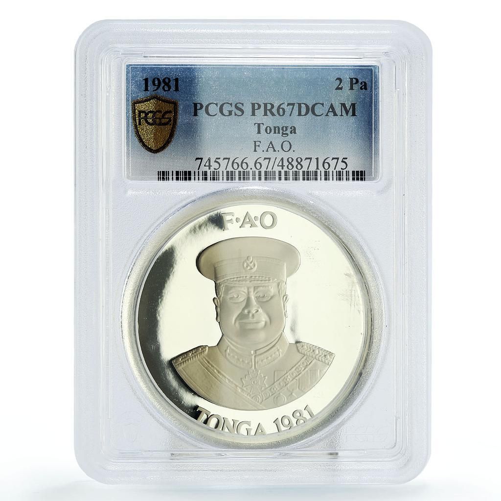 トンガ 2パアンガ FAO 世界食料デー 家畜 KM 73 a PR 67 PCGS 銀貨 1981年