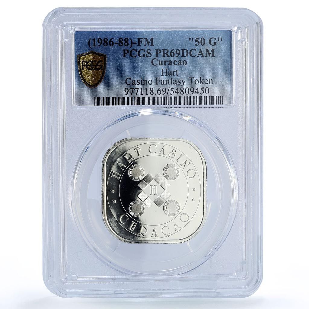 オランダ領キュラソー ハートカジノ ファンタジートークン PR 69 PCGS シルバー 1986 1988 FM