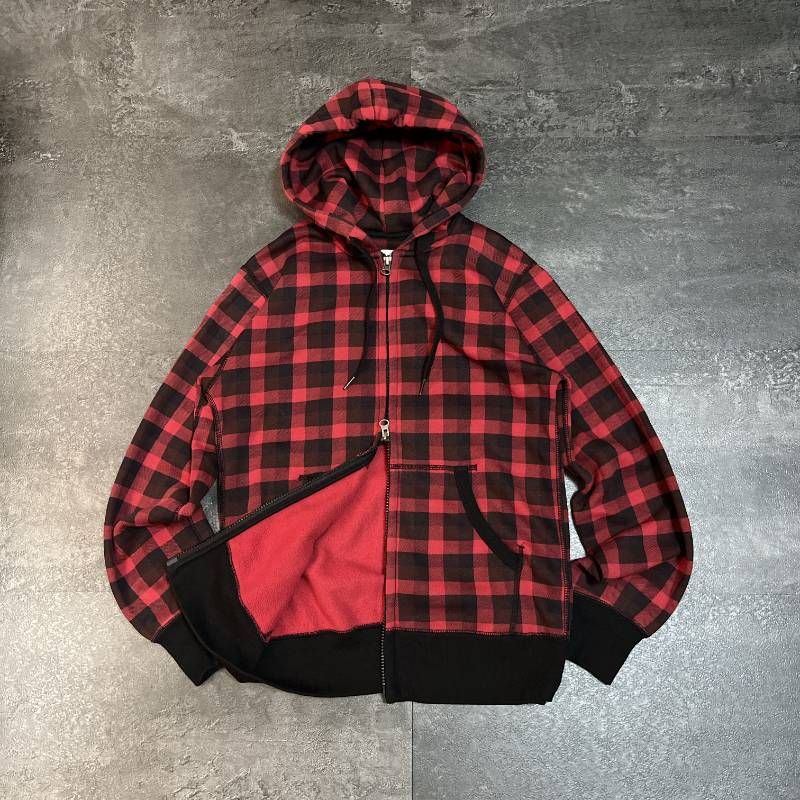 OLD UNIQLO Double Zip Hoodie Checkered Red/Black Tag S Mens