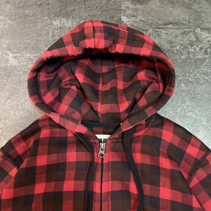 OLD UNIQLO Double Zip Hoodie Checkered Red/Black Tag S Mens